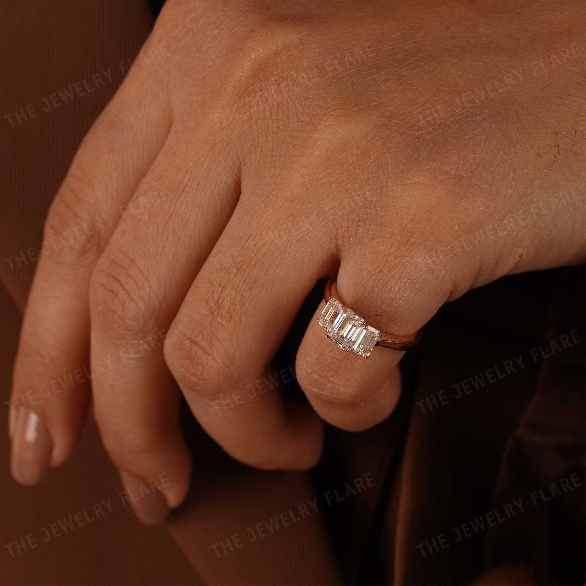 Three Stone Emerald Cut Ring