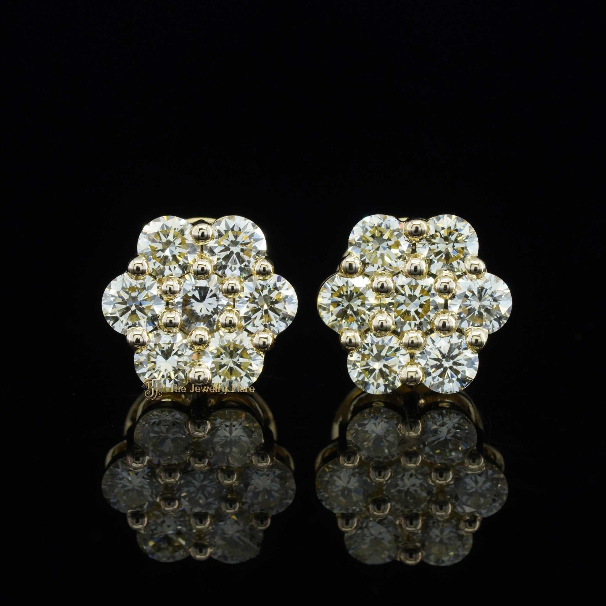 Cluster Round Cut Flower Stud Earrings For Men and Women