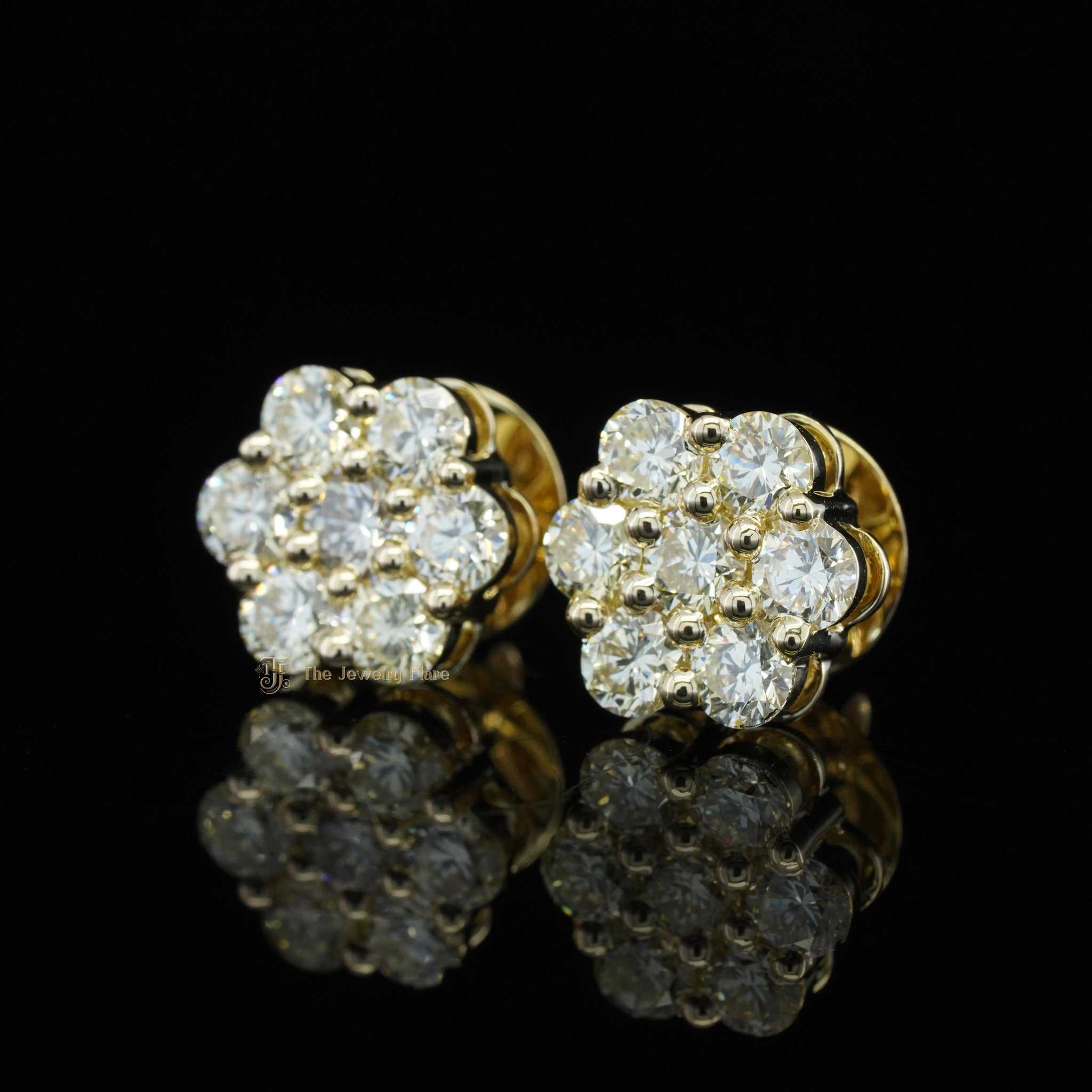 Cluster Round Cut Flower Stud Earrings For Men and Women