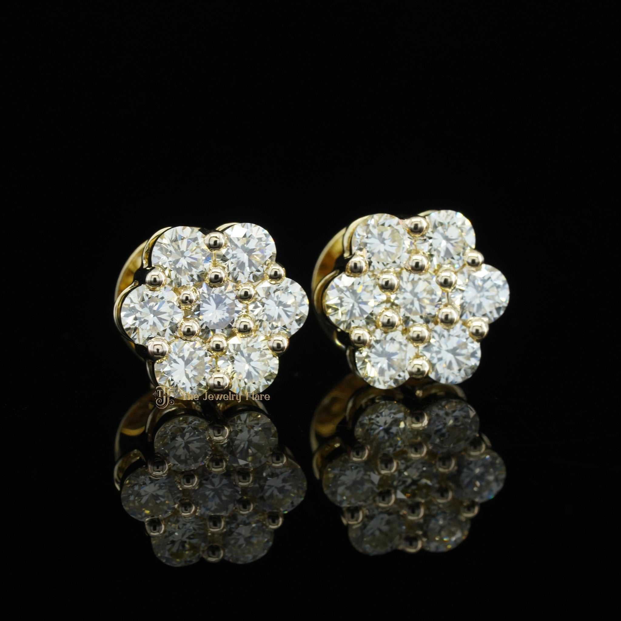 Cluster Round Cut Flower Stud Earrings For Men and Women