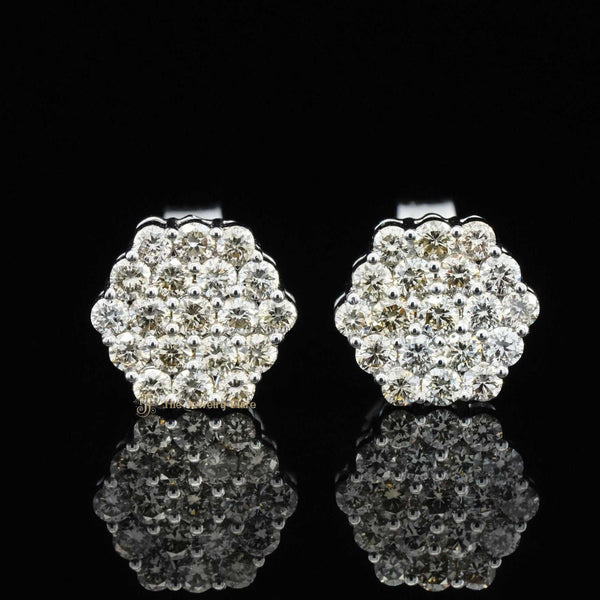 Hexagon Shaped Round Cluster Mens Diamond Stud Earrings First