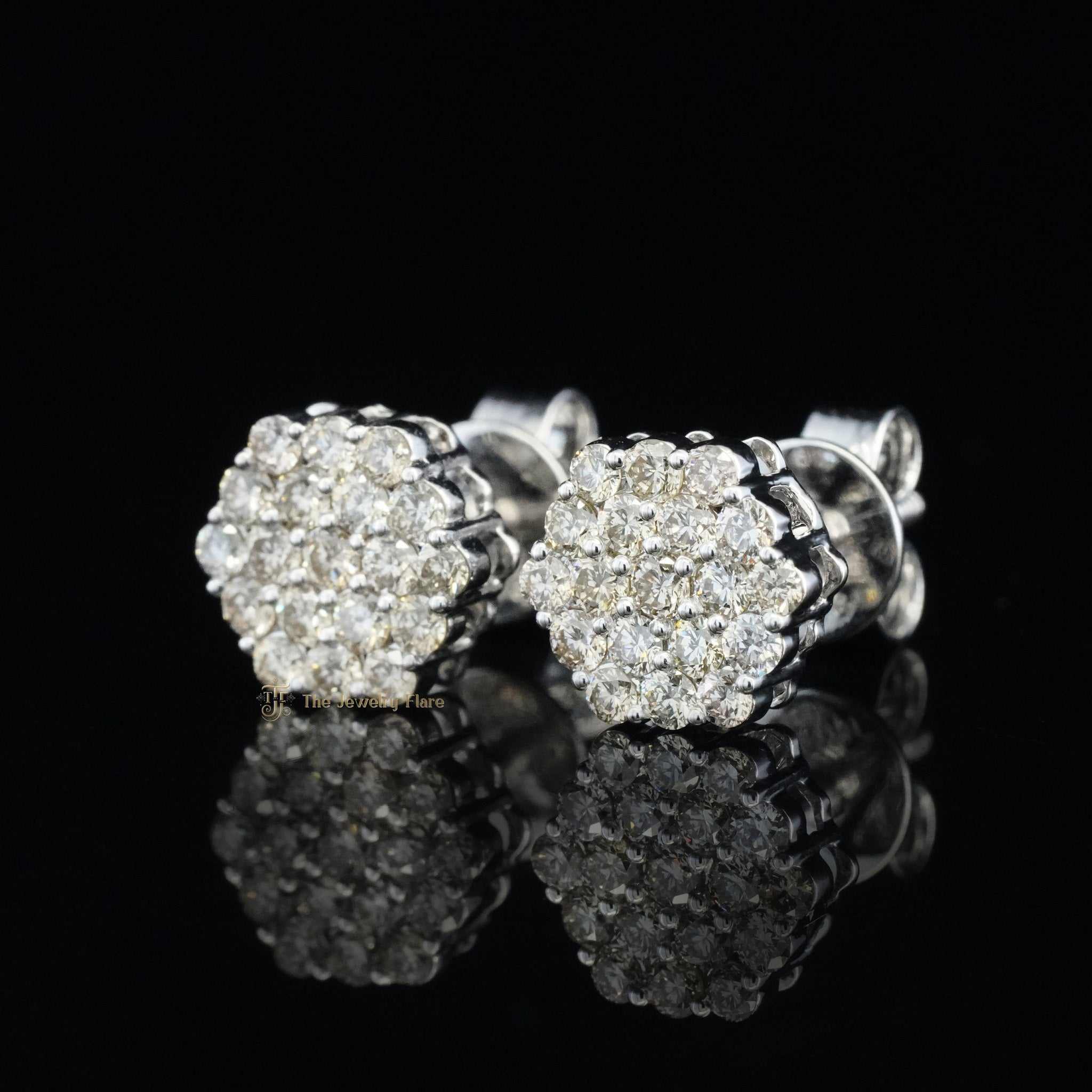 Hexagon Shaped Round Cluster Mens Diamond Stud Earrings Third