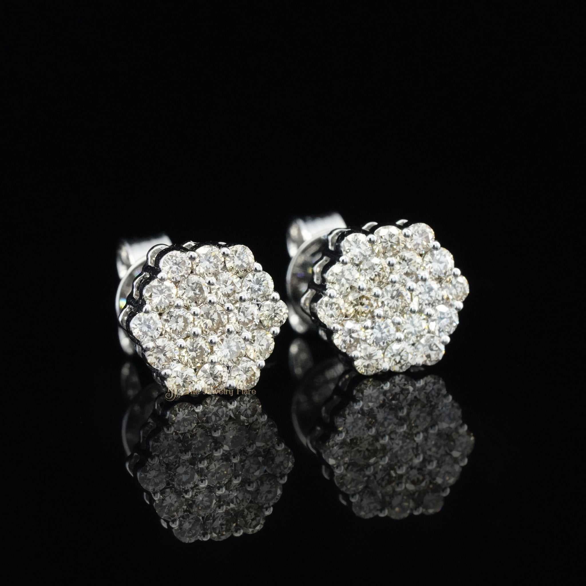 Hexagon Shaped Round Cluster Mens Diamond Stud Earrings Six