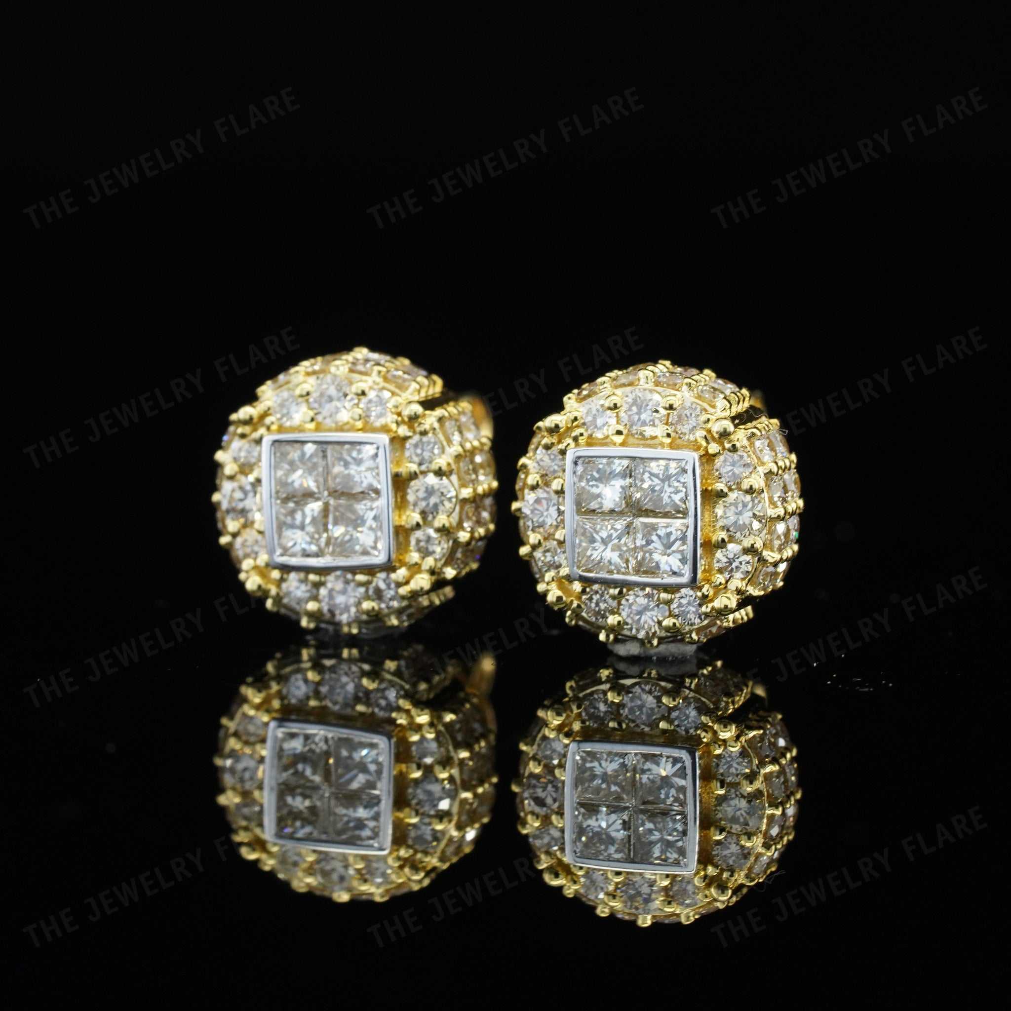 Princess and Round Cut Micro Pave Diamond Women Studs Forth