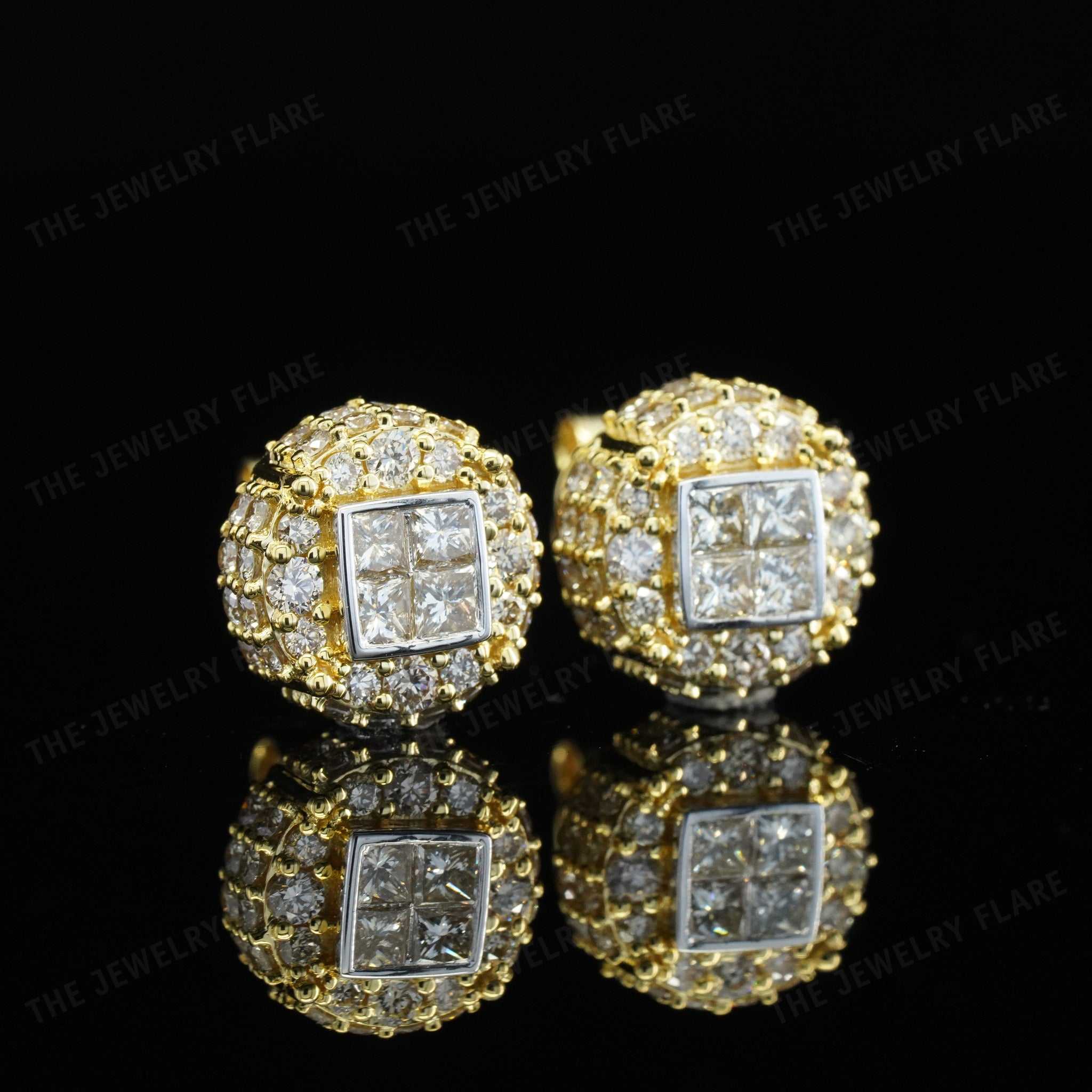 Princess and Round Cut Micro Pave Diamond Women Studs Fifth