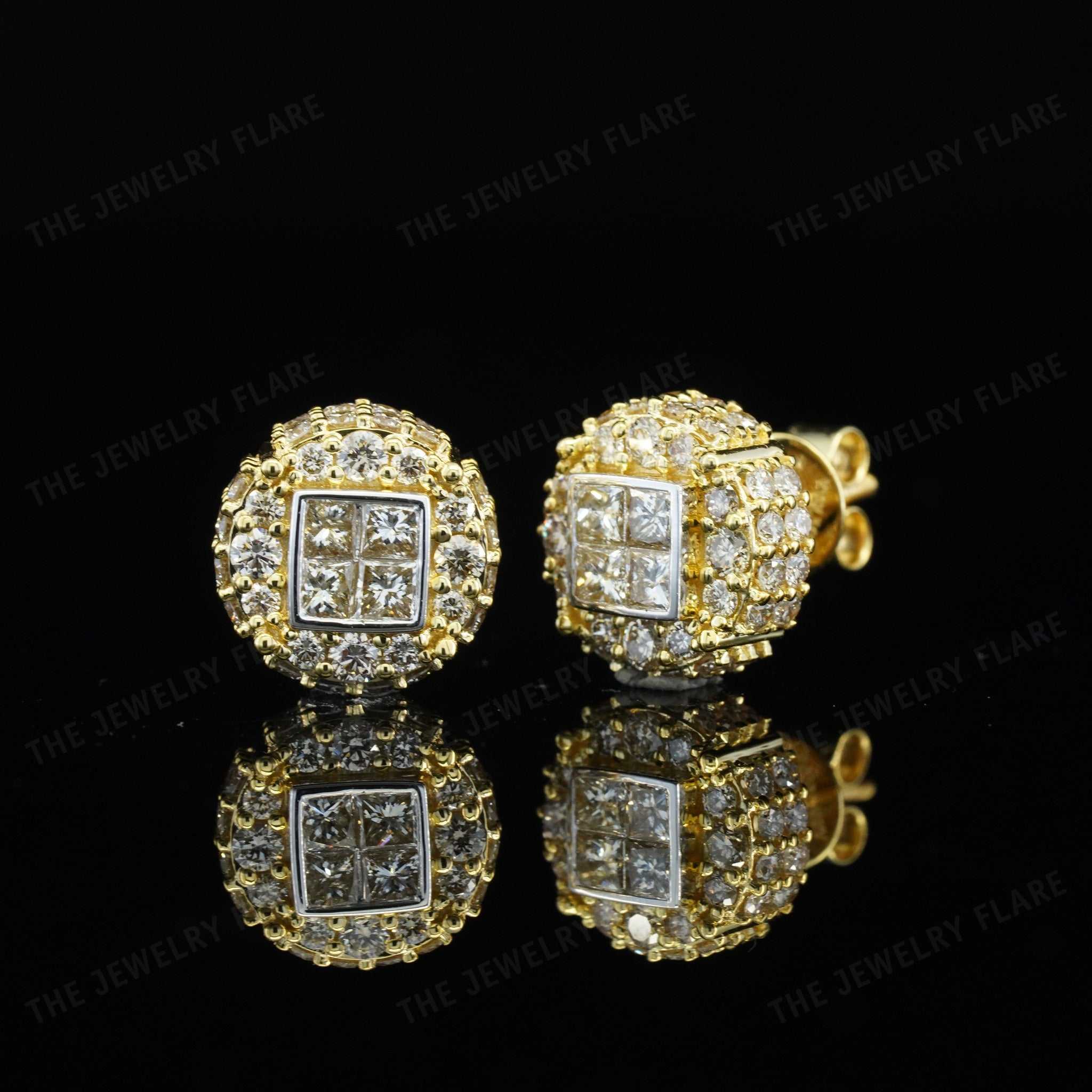 Princess and Round Cut Micro Pave Diamond Women Studs Second