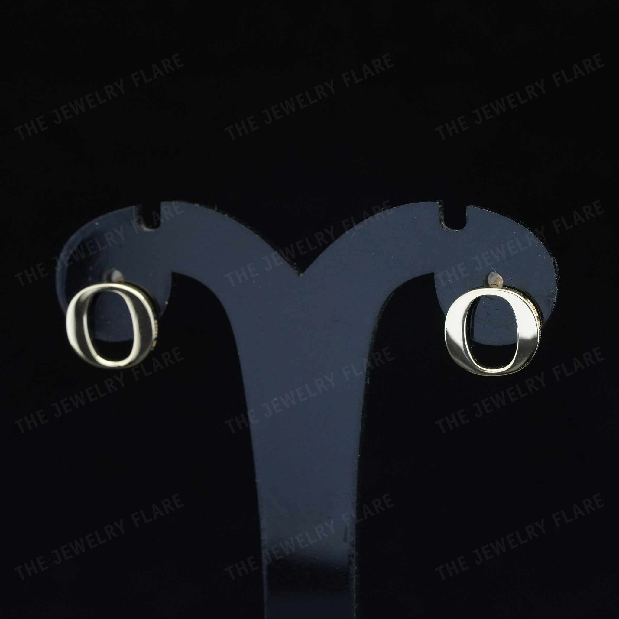 O Initial Plain Gold Screw Back Stud Earrings for Kids Third