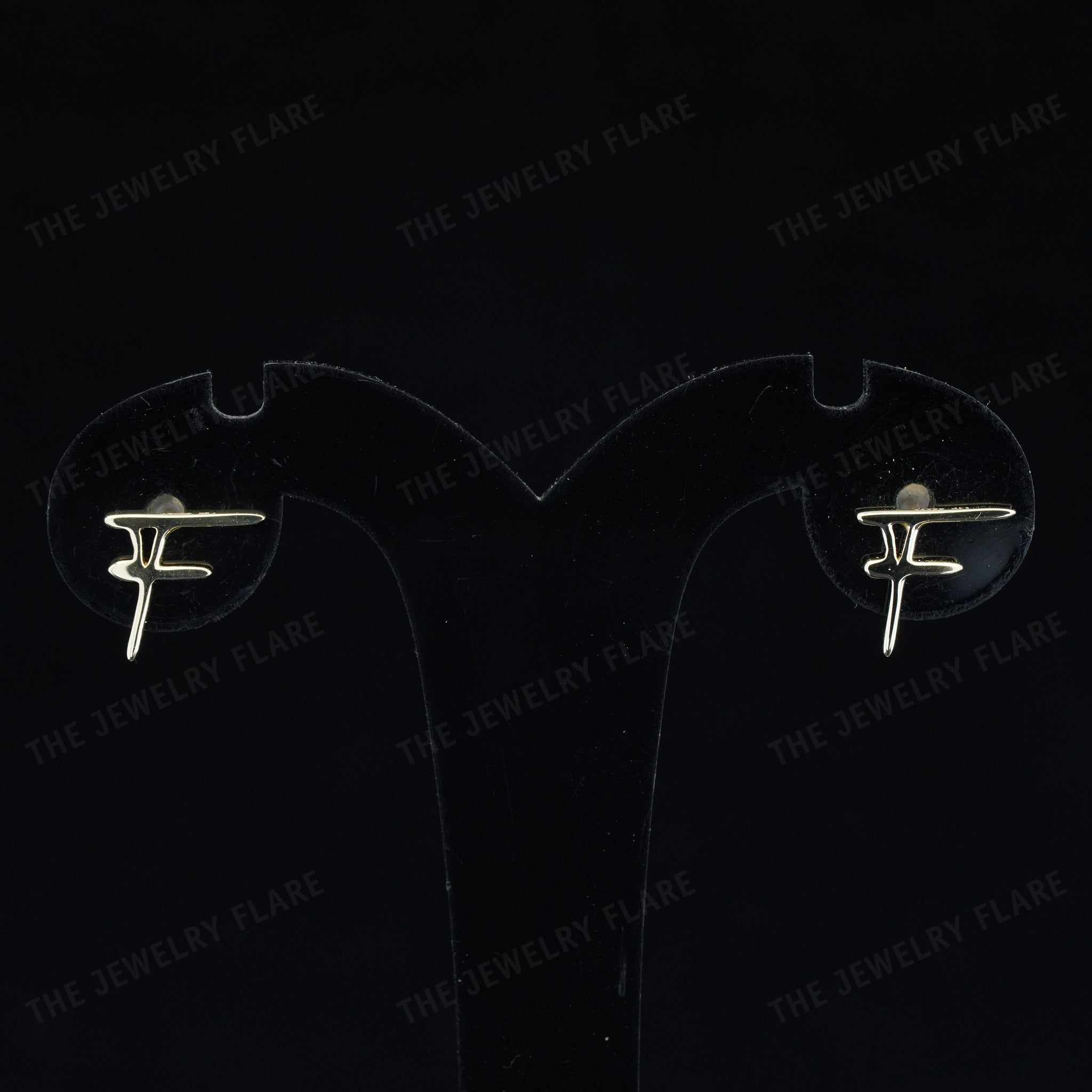 F Initial Screw Back Stud Earrings in Plain Gold for Kids Frist