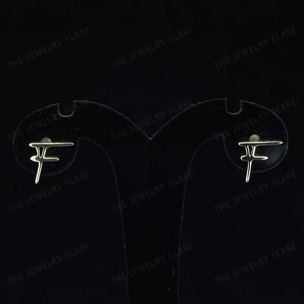 F Initial Screw Back Stud Earrings in Plain Gold for Kids Frist