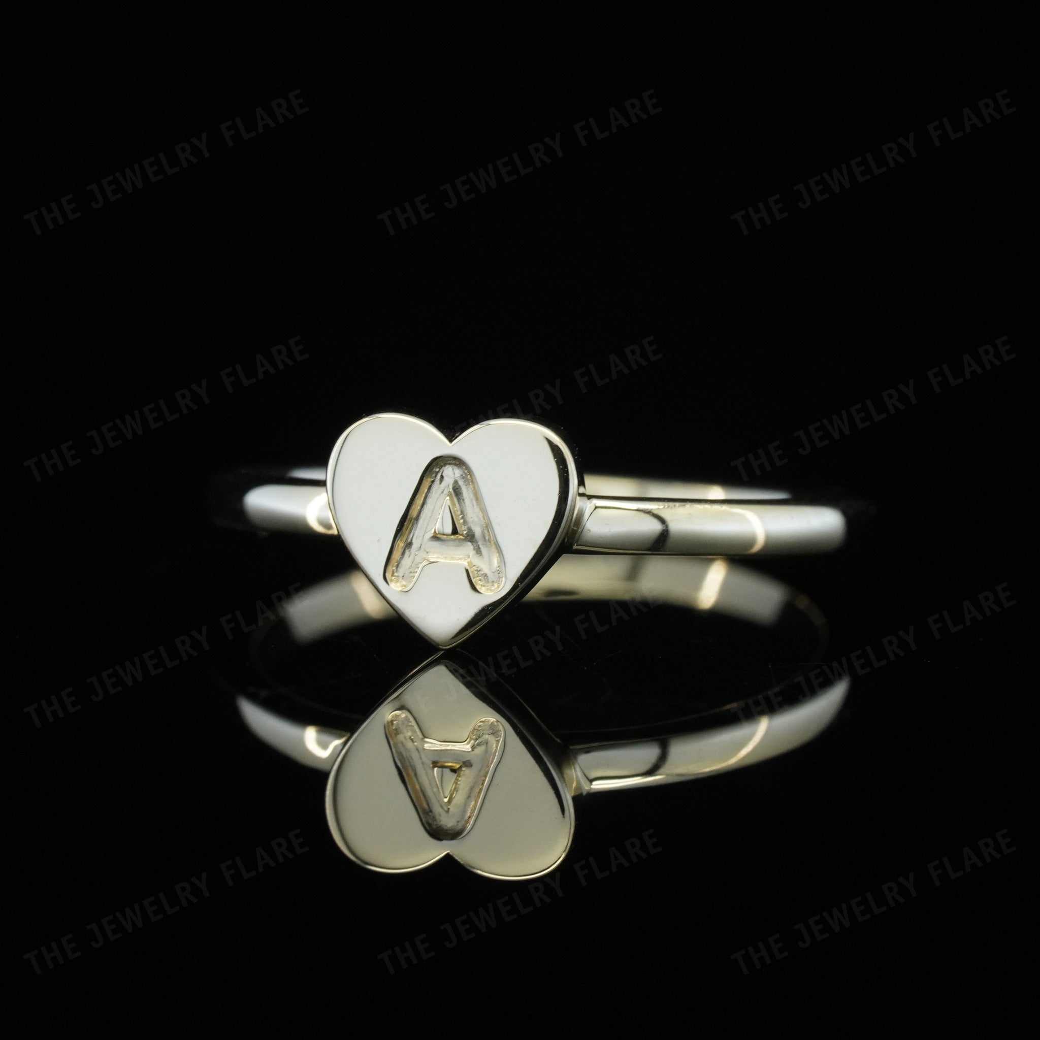 14K Solid Gold Heart Shaped Initial Ring For Kids Girls Second