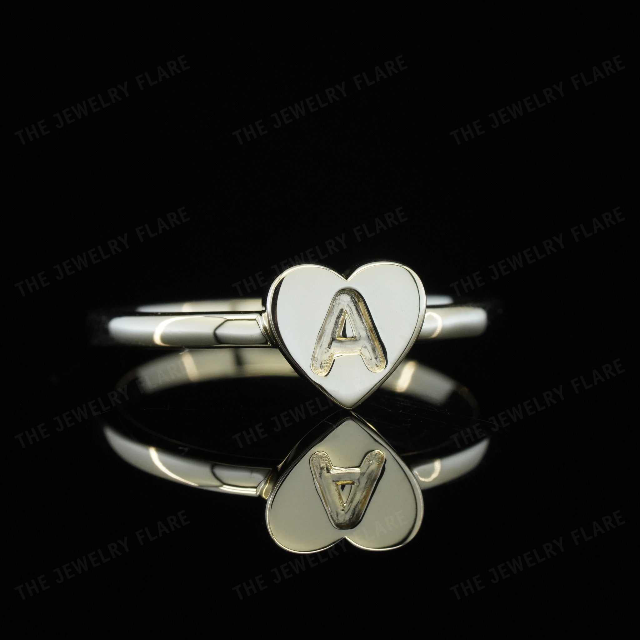 14K Solid Gold Heart Shaped Initial Ring For Kids Girls Forth