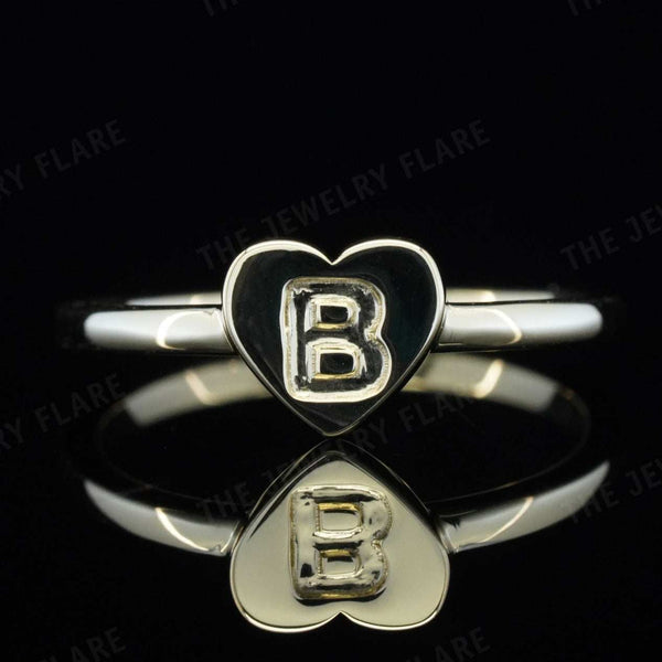 Kids Solid Gold Heart Shaped Initial Ring First