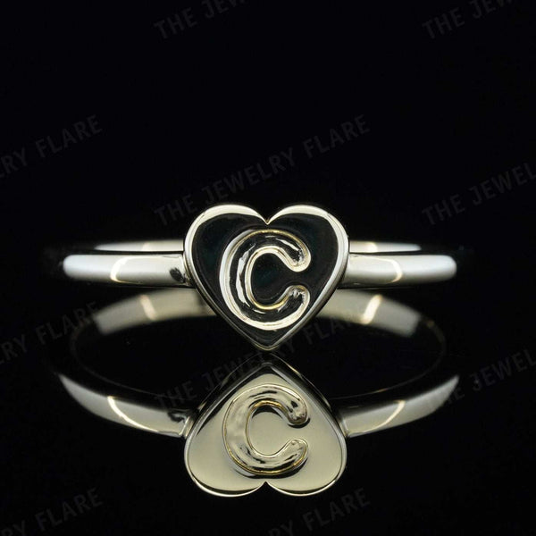 Heart Shaped Plain Gold Initial Ring For Kids First