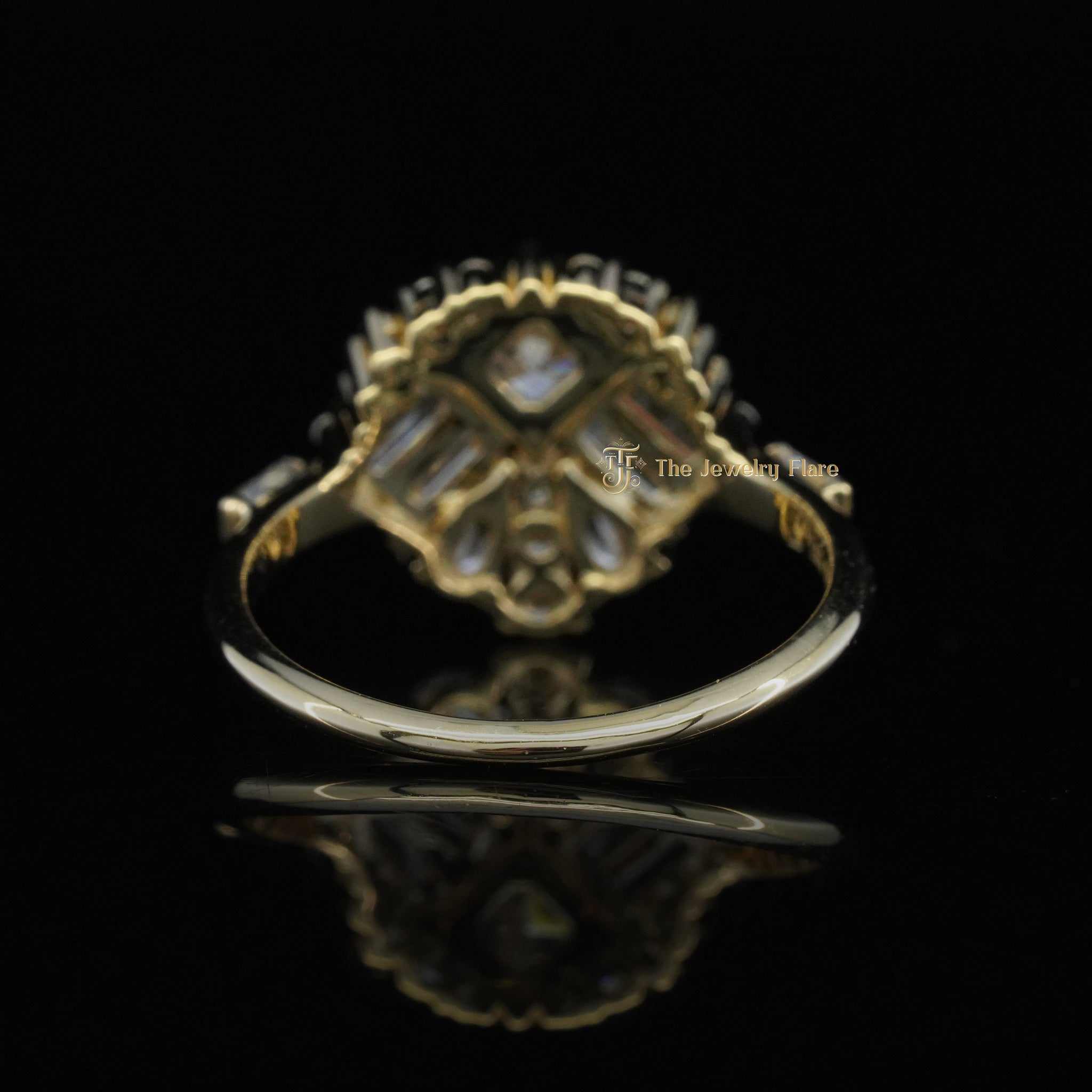Mirrored Cluster Ring with Princess Cut Diamond