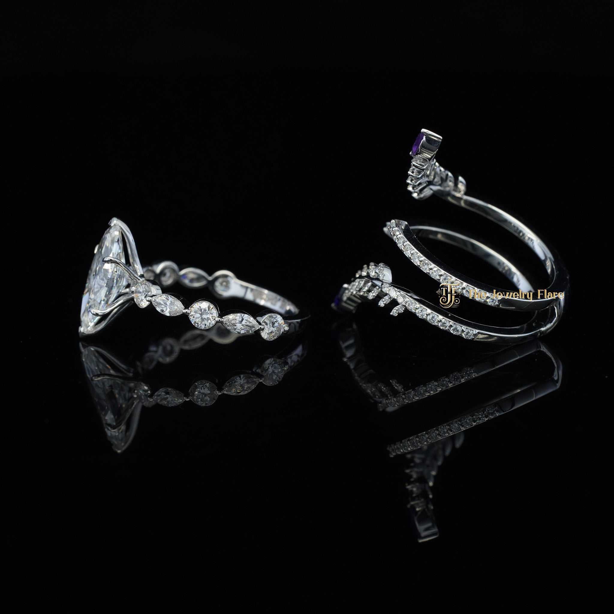 Vintage Floral Style Marquise and Round Diamond Ring