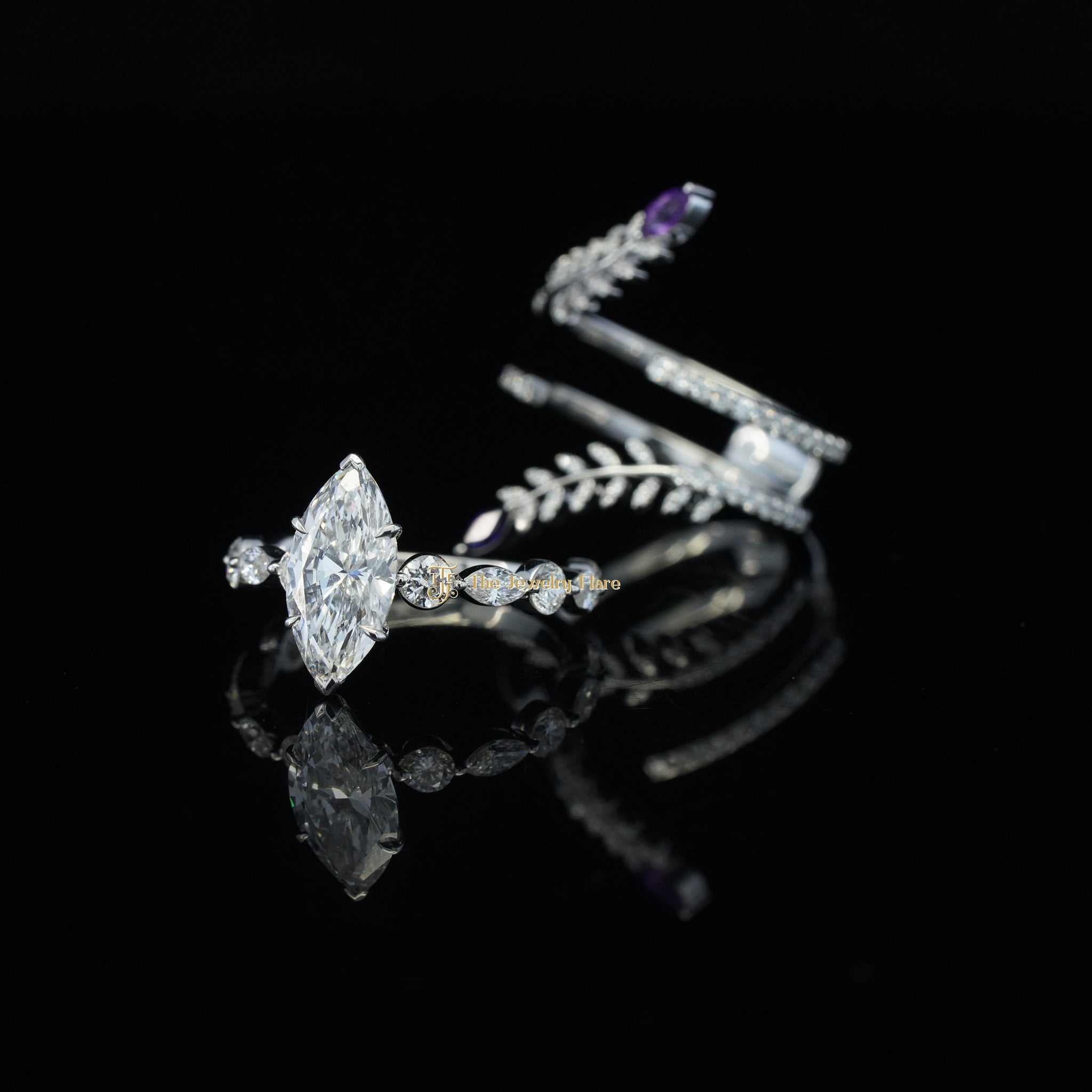 Vintage Floral Style Marquise and Round Diamond Ring