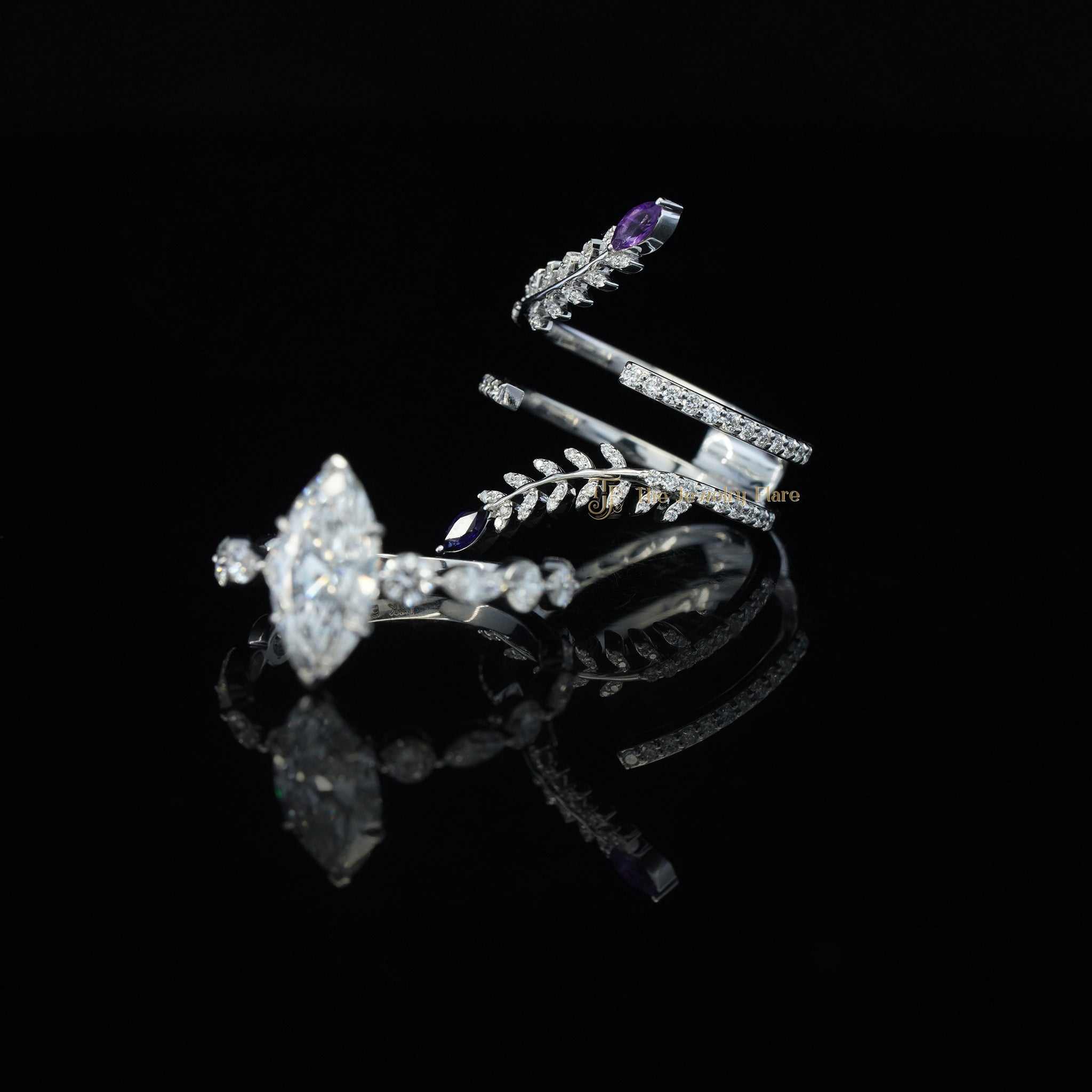 Vintage Floral Style Marquise and Round Diamond Ring