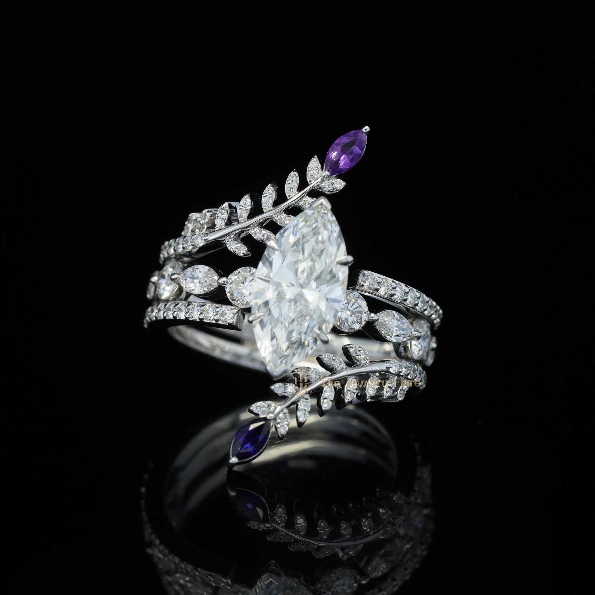 Vintage Floral Style Marquise and Round Diamond Ring