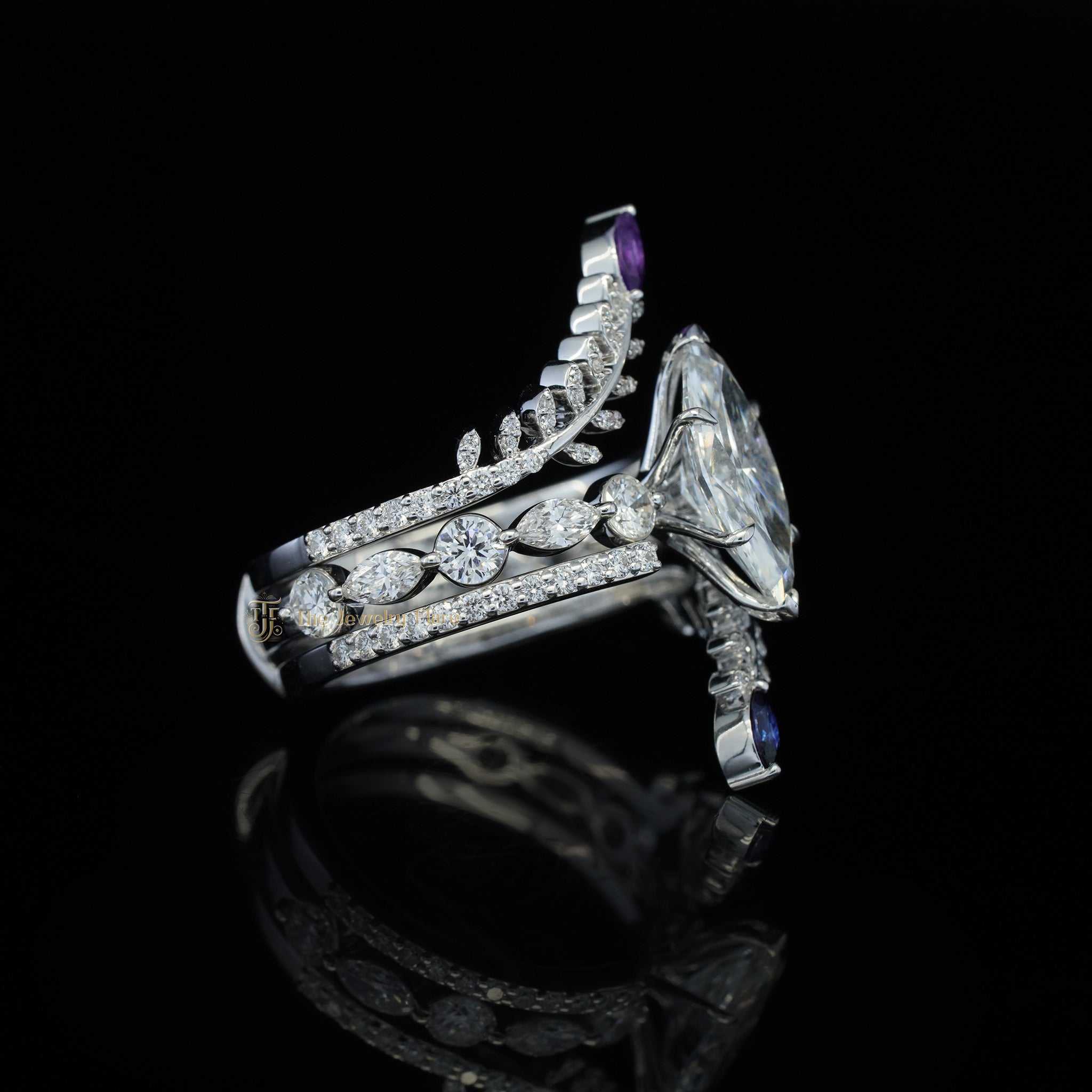 Vintage Floral Style Marquise and Round Diamond Ring