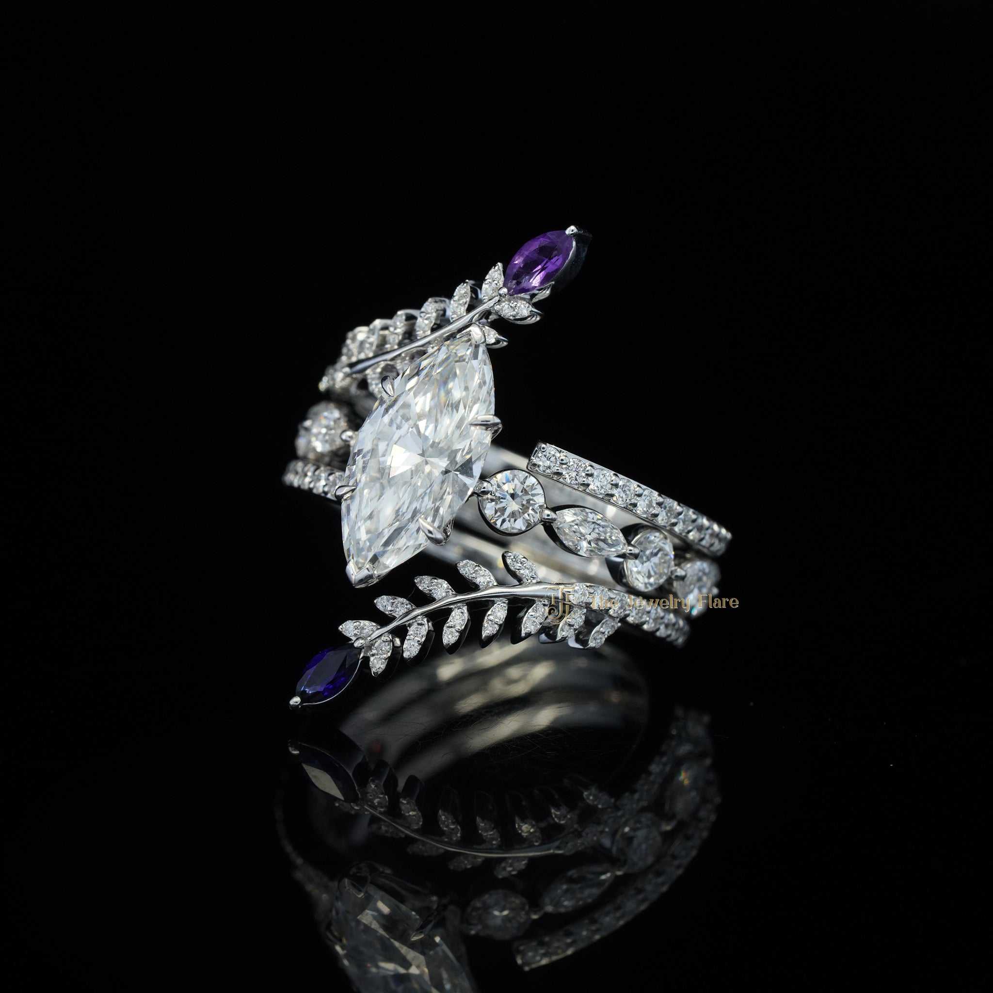 Vintage Floral Style Marquise and Round Diamond Ring