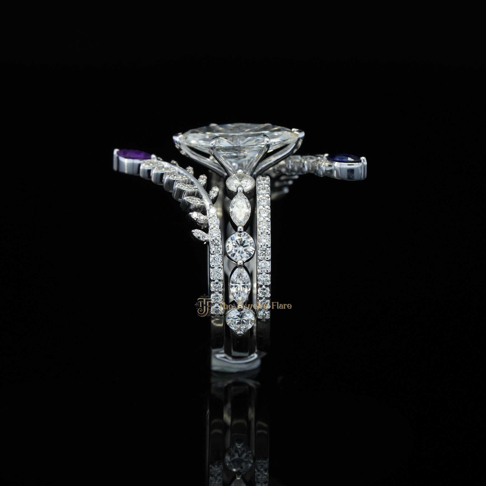 Vintage Floral Style Marquise and Round Diamond Ring