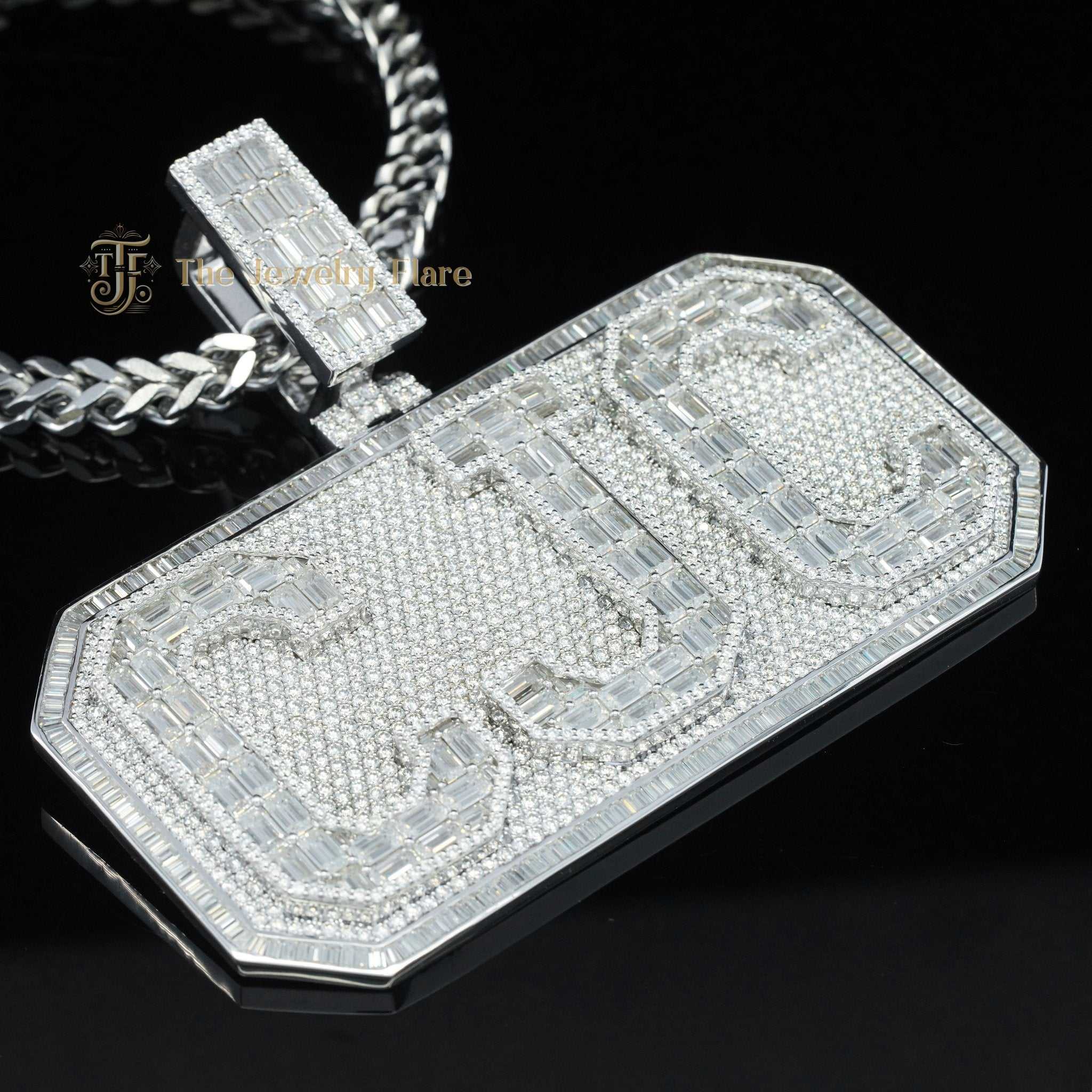 Baguette Moissanite Custom Letter Iced Out Hip Hop Pendant Fifth