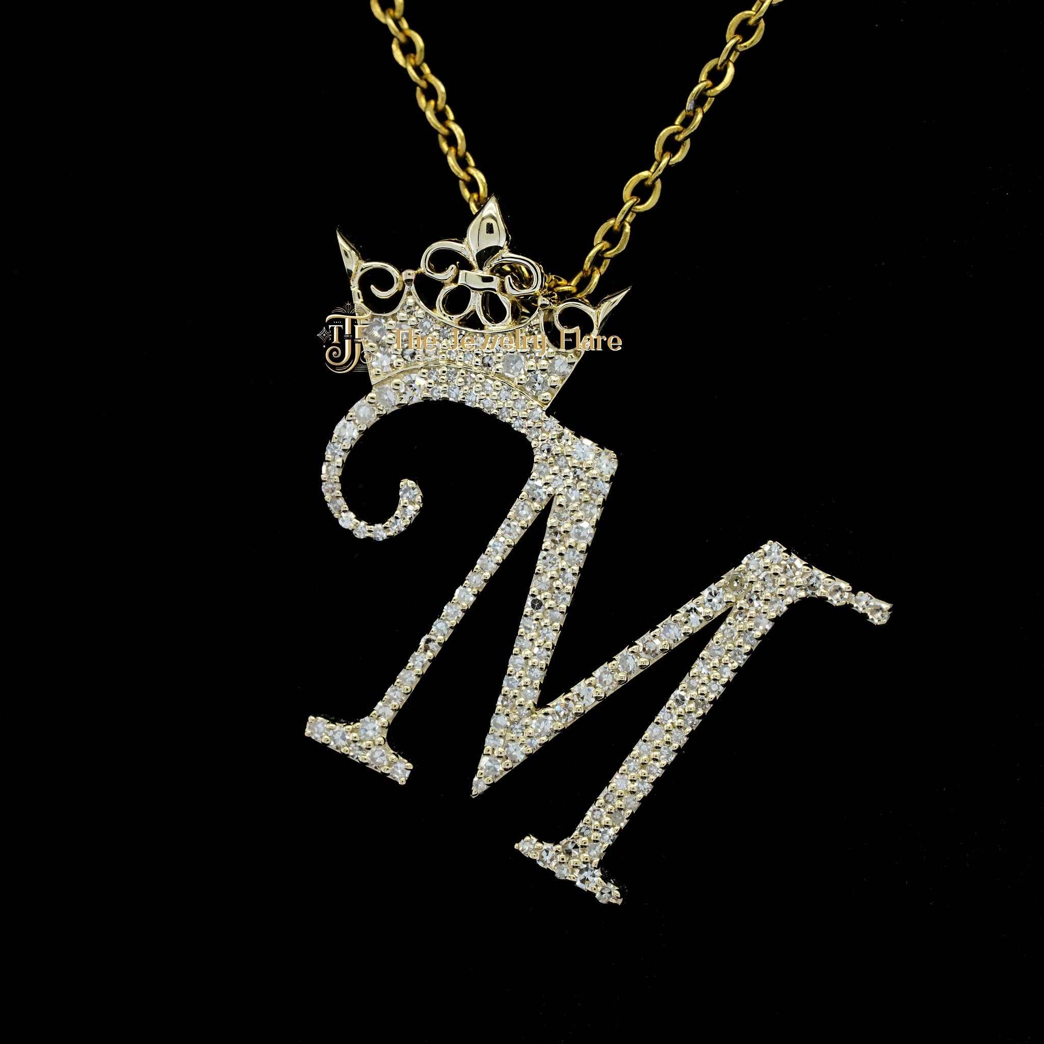 Iced Out M Initial With Crown Pendant Third