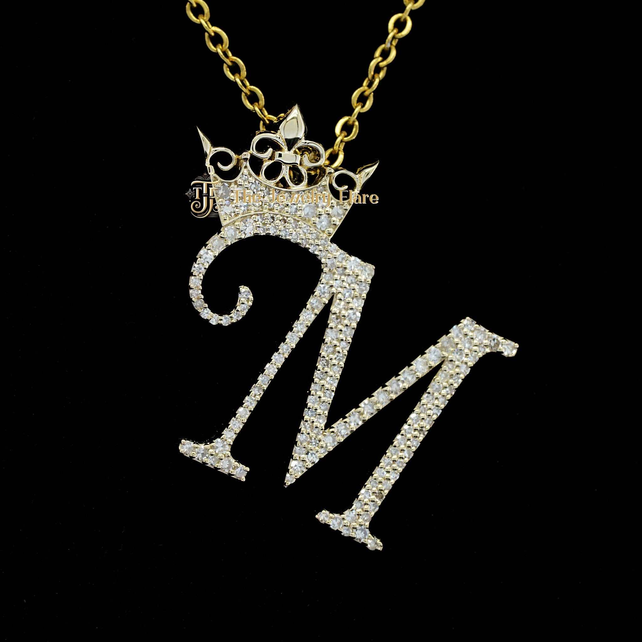 Iced Out M Initial With Crown Pendant First