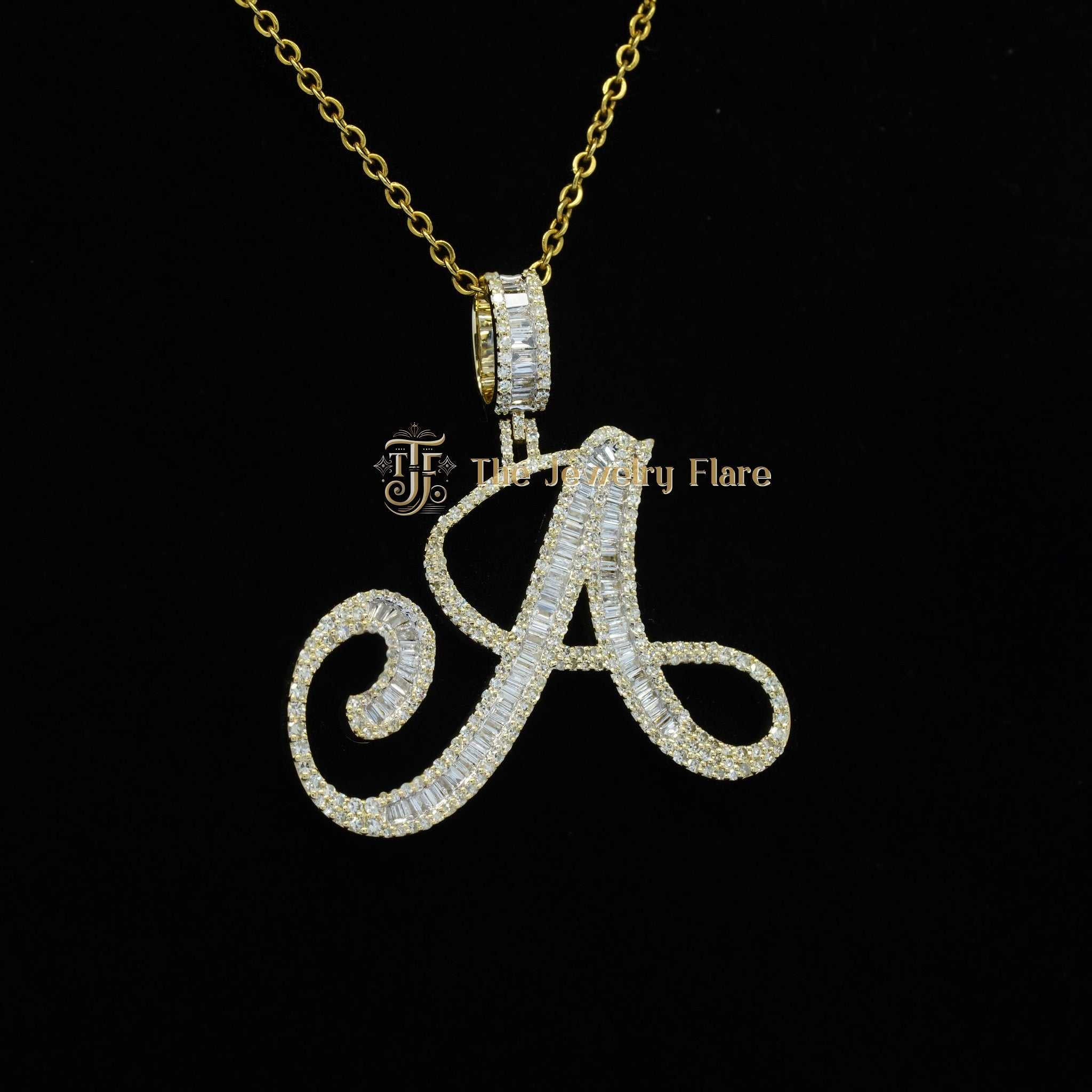 Baguette Initial Mens Diamond Pendant Third 