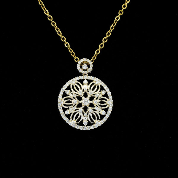 Vintage Inspired Floral Round Diamond Pendant in 14K Gold