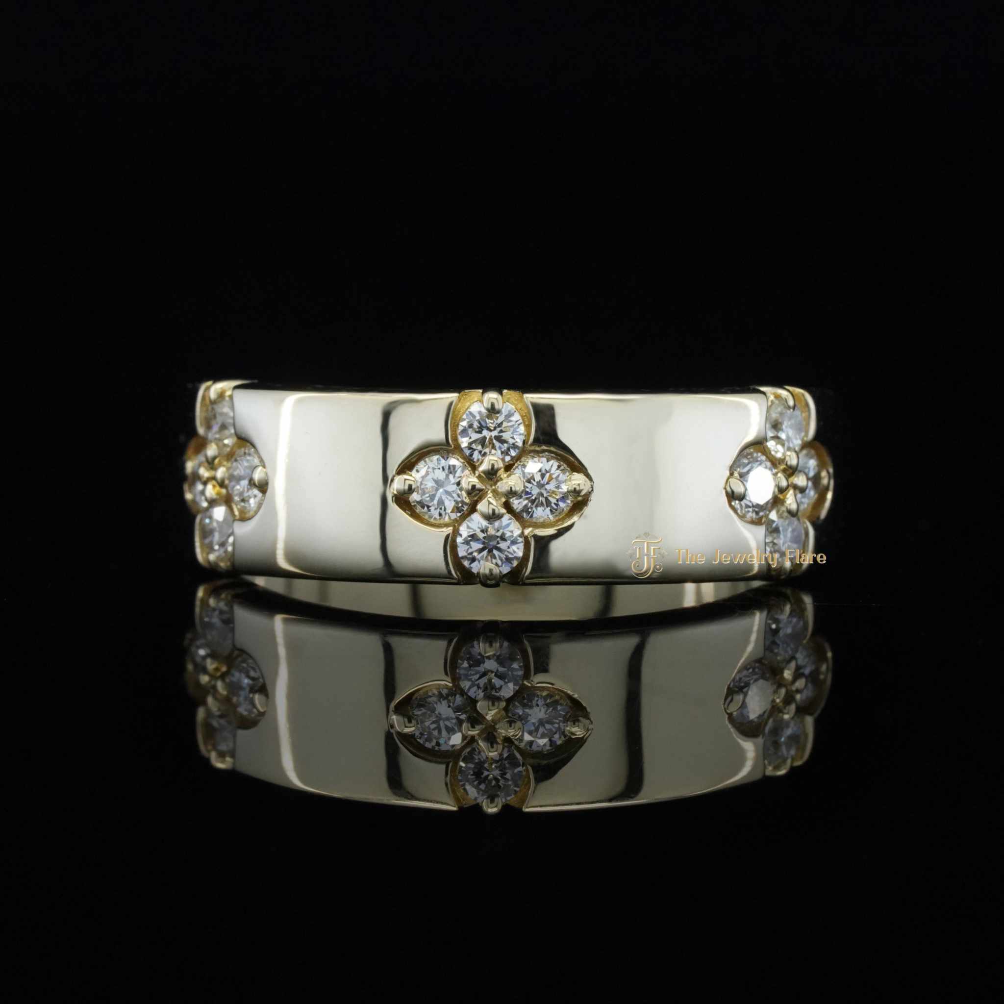 Clover Leaf Diamond Wide Wedding Band First