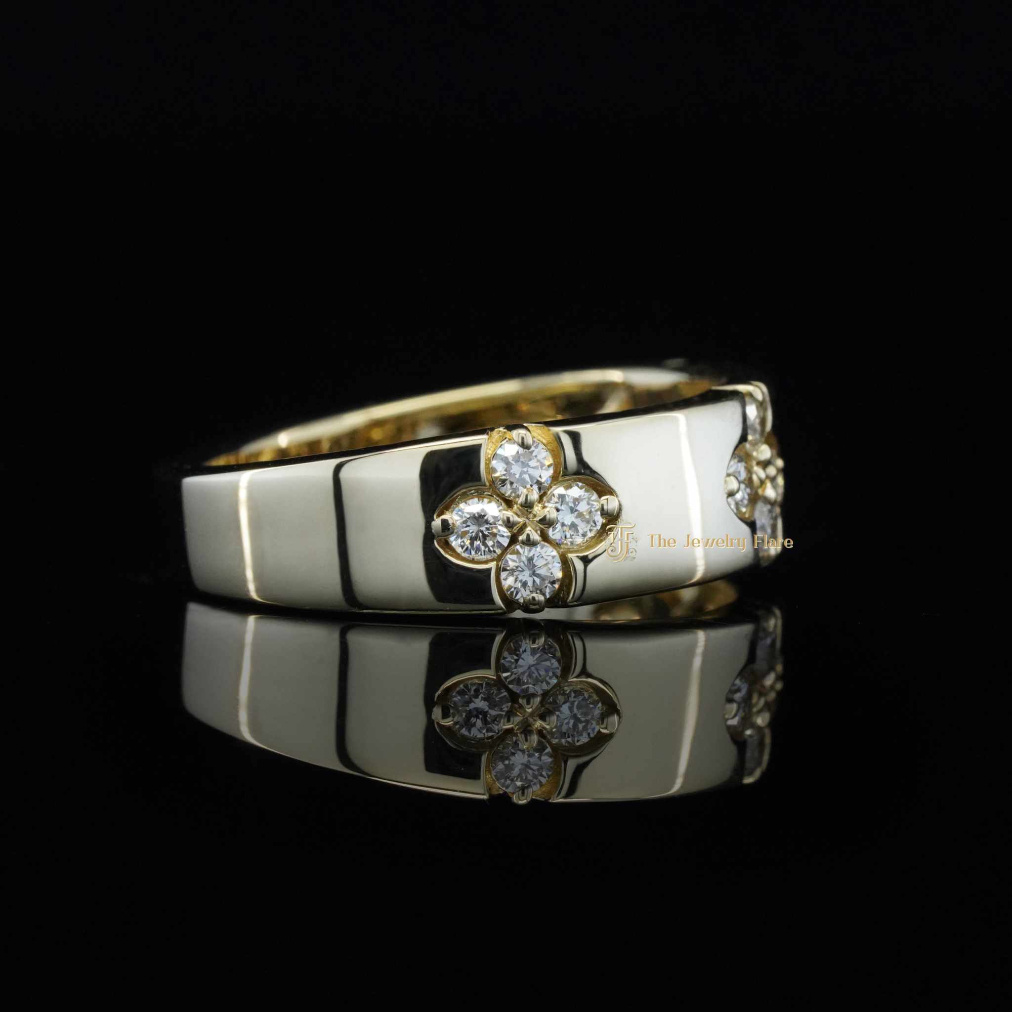 Clover Leaf Diamond Wide Wedding Band Forth