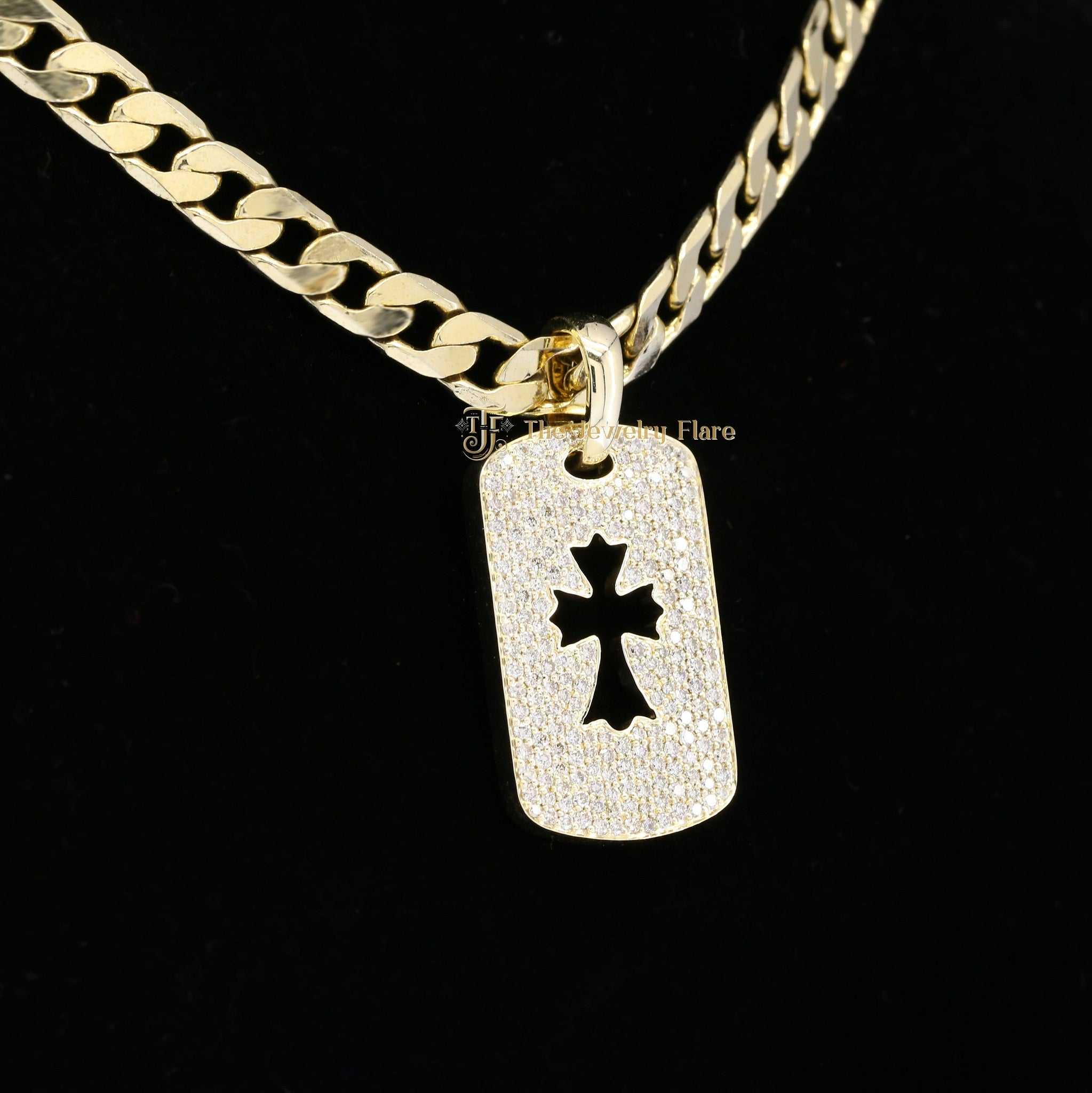 Iced Out Cross Dog Tag Pendant Fifth