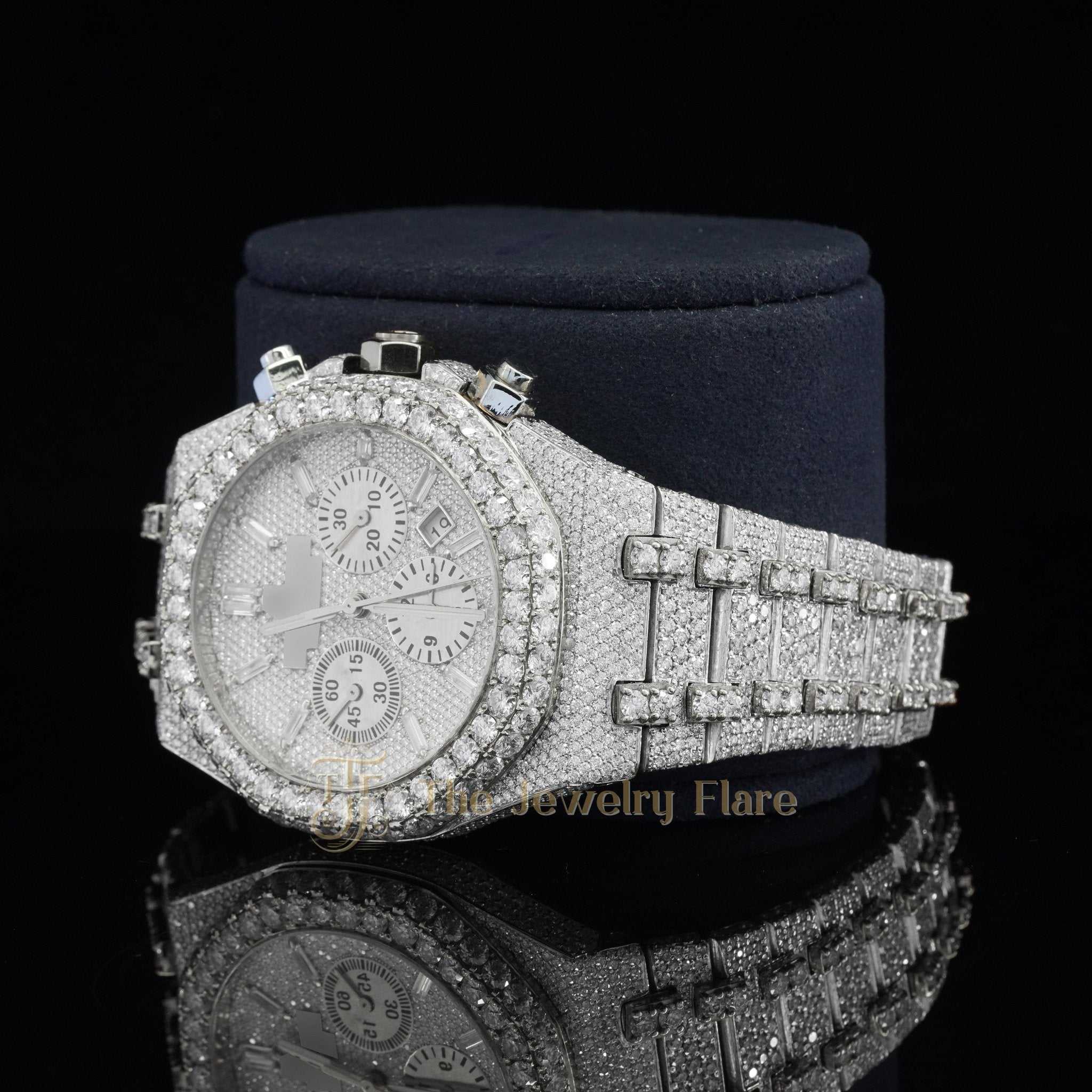 Automatic Movement Iced Out Diamond Moissanite Watch Second