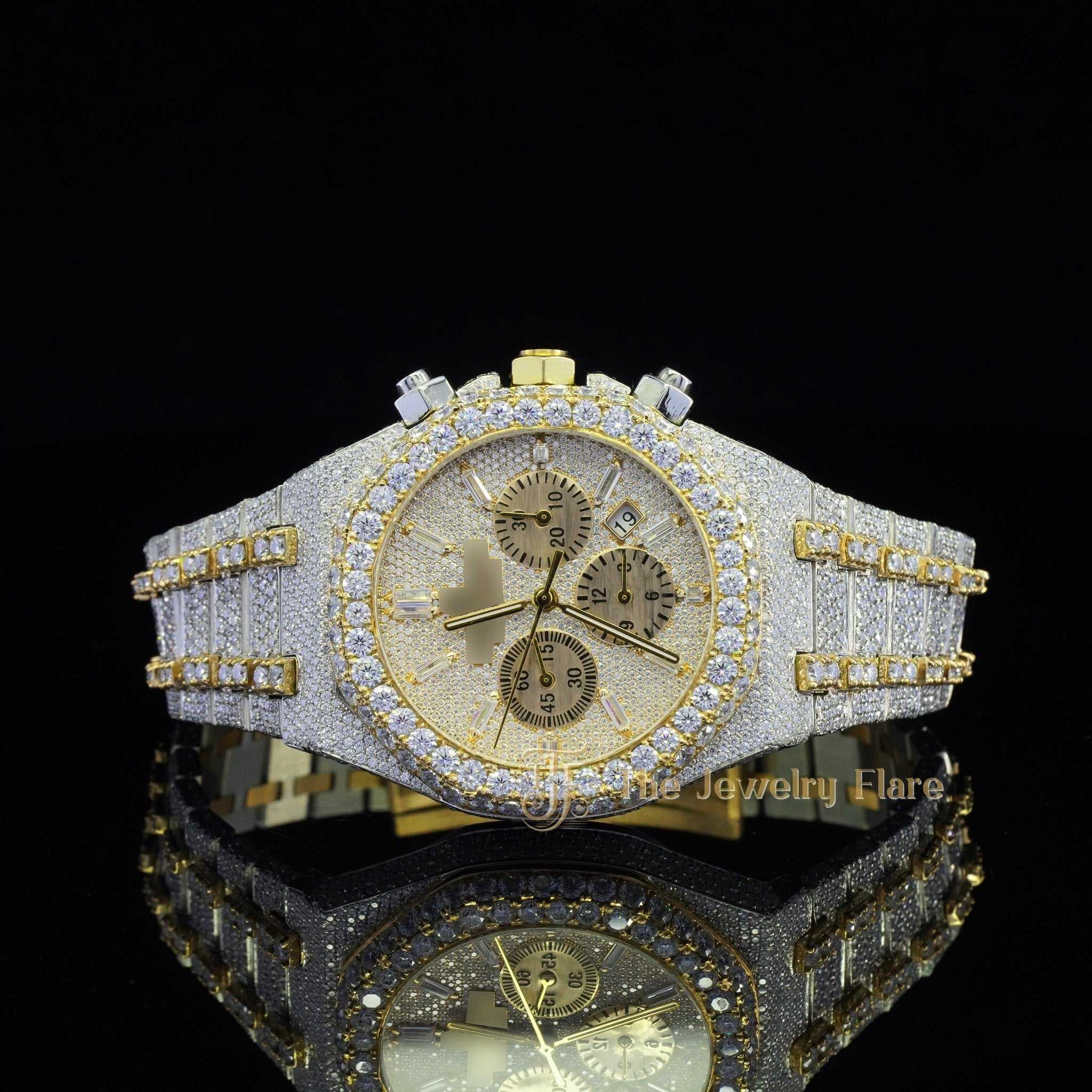 Automatic Movement Iced Out Diamond Moissanite Watch Seven