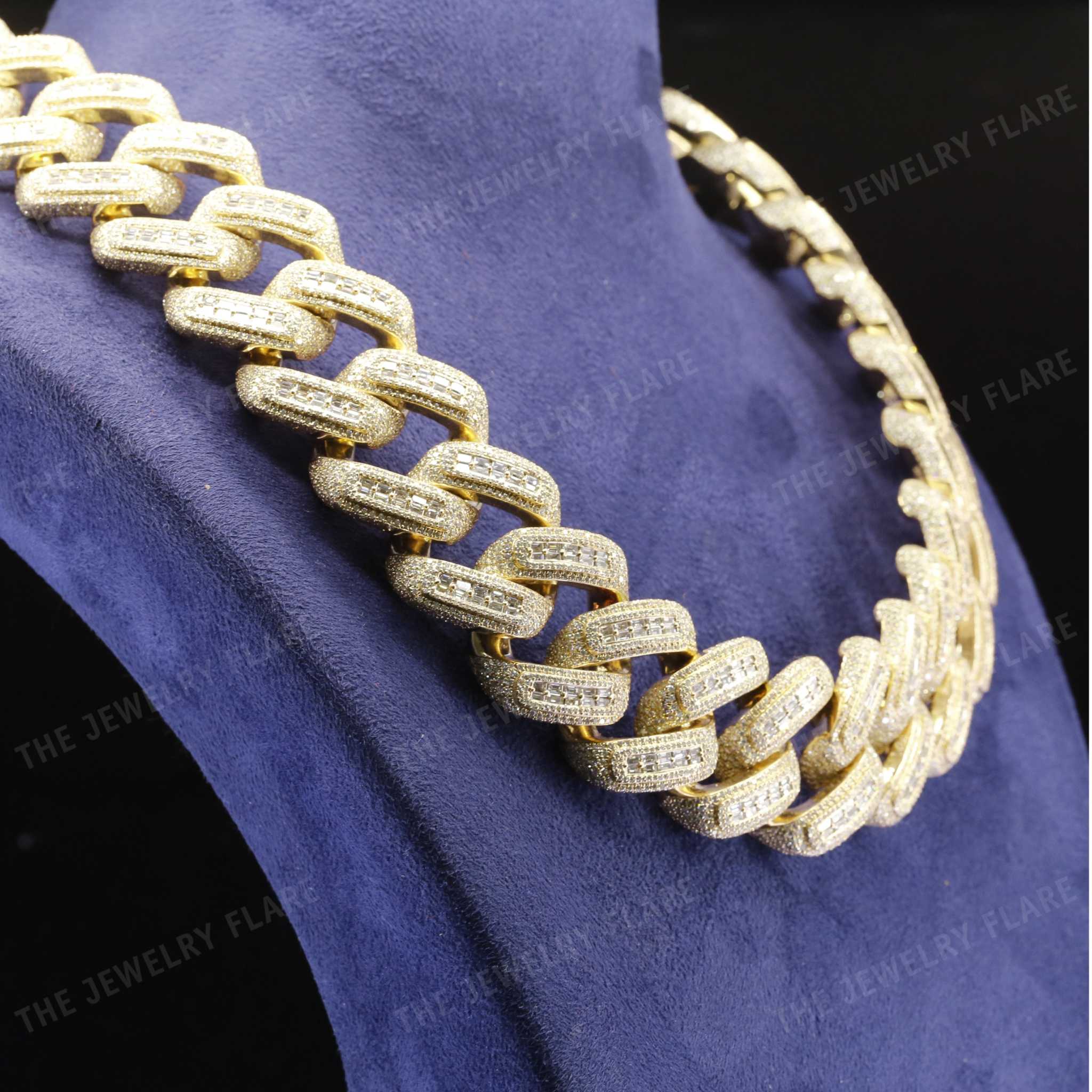 Round And Baguette Cut Moissanite Miami Iced Out Cuban Link Chain Forth