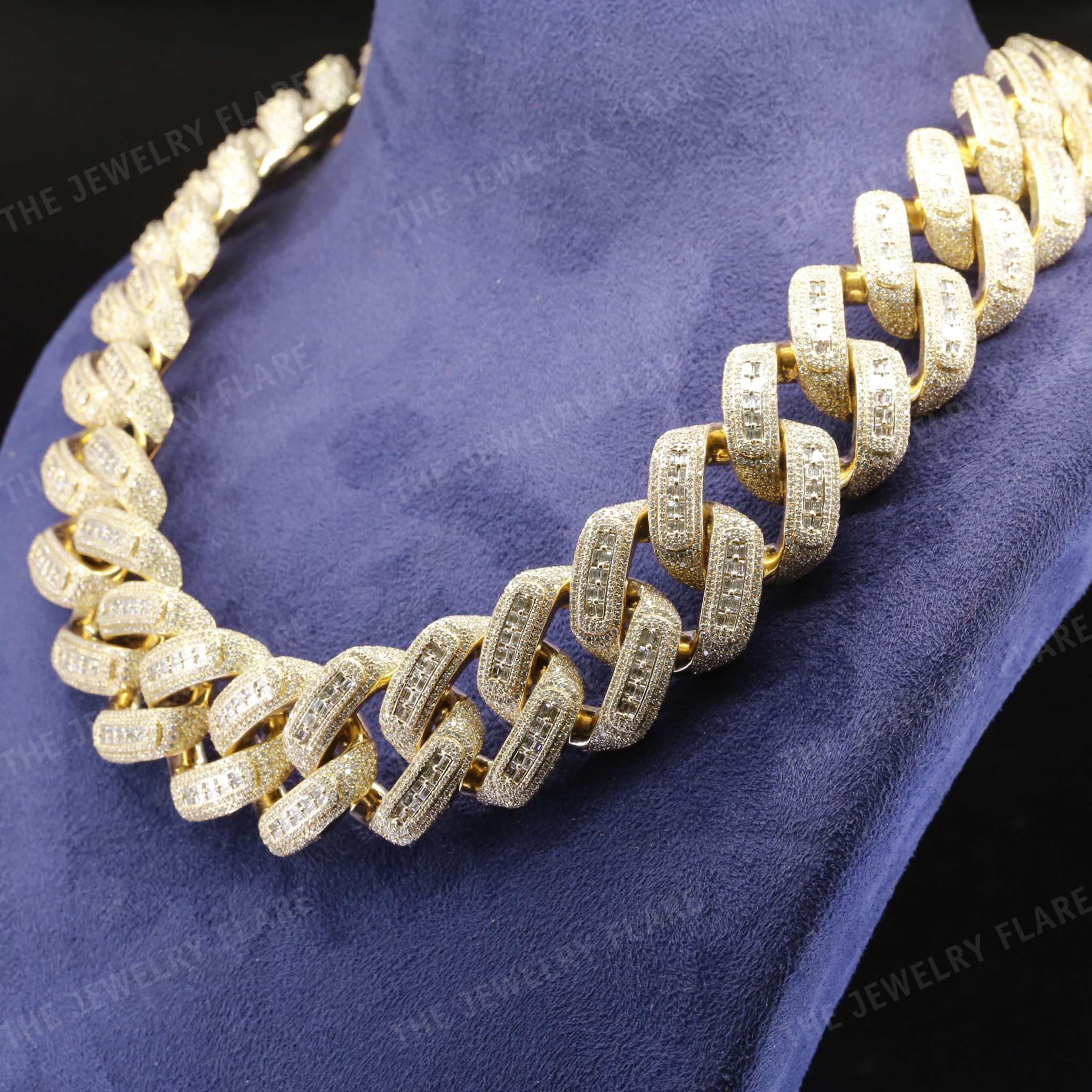 Round And Baguette Cut Moissanite Miami Iced Out Cuban Link Chain Fifth