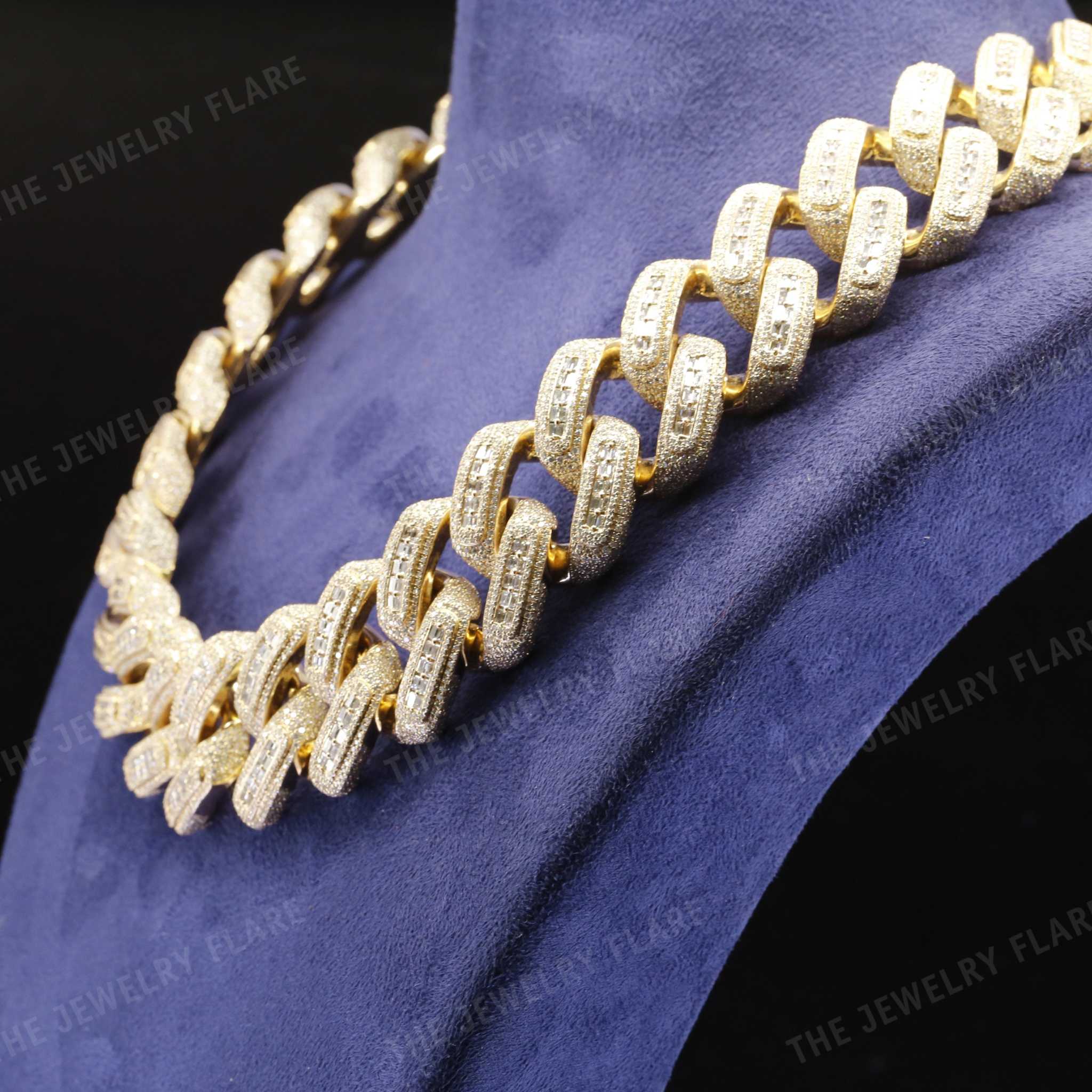 Round And Baguette Cut Moissanite Miami Iced Out Cuban Link Chain Six